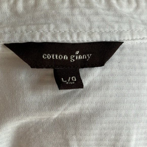 COTTON GINNY Long Sleeve Button Front White Cotton Shirt Stripe Weave Basic Chic - Picture 11 of 17